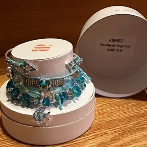 Bomb Party Majestic Angel Fish Bracelet Set - Silver and Blue New